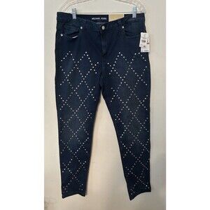 Michael Kors Izzy Skinny Jeans W 12 Dark Wash Studded legs Mid Rise Stretch NWT